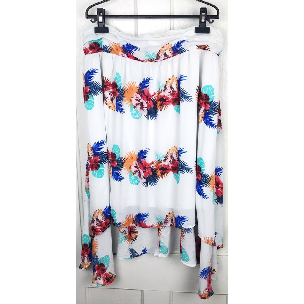 Black Rainn size XL : shark bite ruffle floral flowy colorful summer maxi skirt